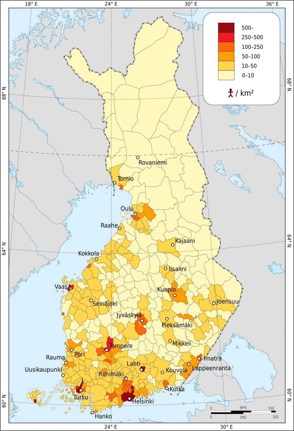 Map of Finland population population density and structure of